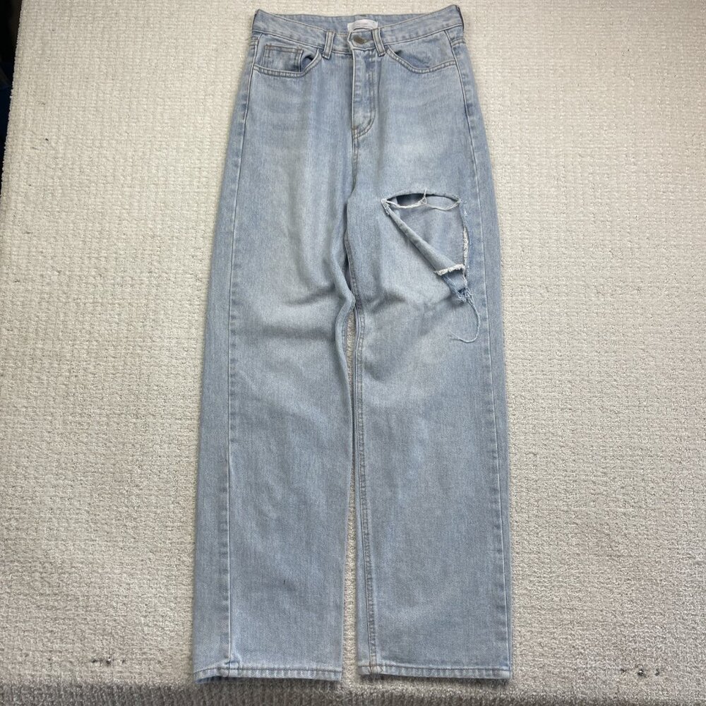 Oak + Fort Jeans Womens Sz S Light Wash Straight Distressed Y2K Korea Made